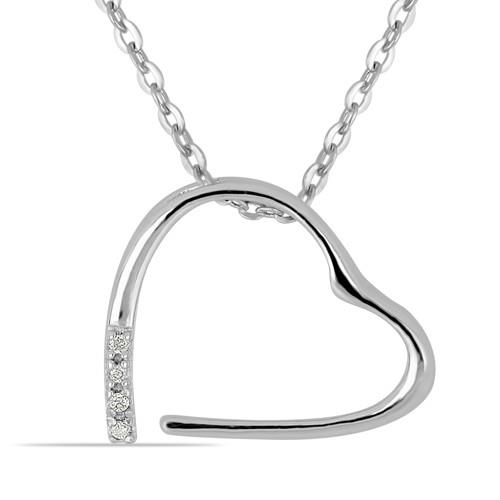 BUY STERLING SILVER NATURAL WHITE DIAMOND DOUBLE CUT HEART PENDANT